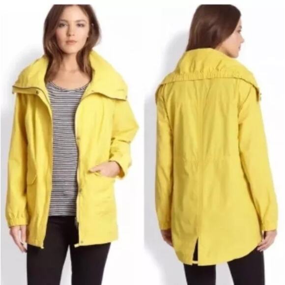 Eileen Fisher Anorak Windbreaker Rain Jacket Full Zip High Collar Yellow - Picture 1 of 7